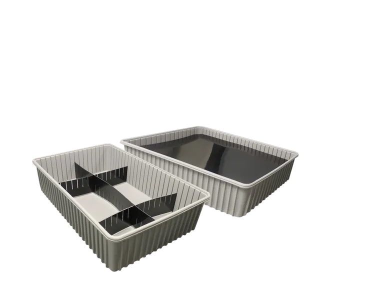 Shirley K's Save-A-Spill automotive fluid containment container with cover and dividers
