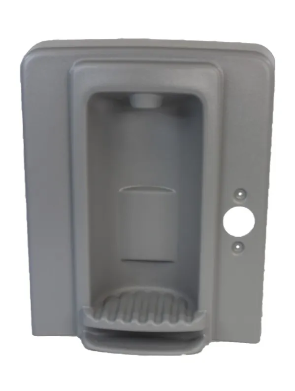 Gray custom thermoformed housing by Shirley K's with a formed pocket and trimmed holes